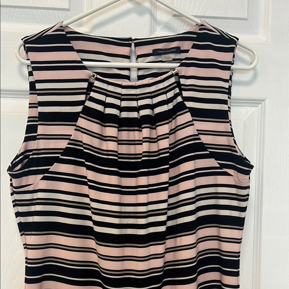 Tommy Hilfiger Women's Striped Pink and Black Sleeveless Top